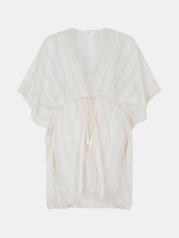 Accessorize Cream Lace Trim Mini Kaftan - Image 4 of 4