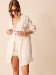 Accessorize White Lace Trim Beach Cover Up Shirt - Image 1 of 4