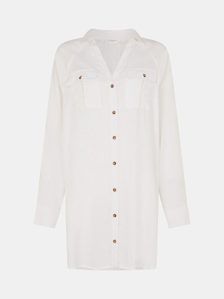 Accessorize White Lace Trim Beach Cover Up Shirt - Image 4 of 4 Accessorize White Lace Trim Beach Cover Up Shirt - Image 4 of 4