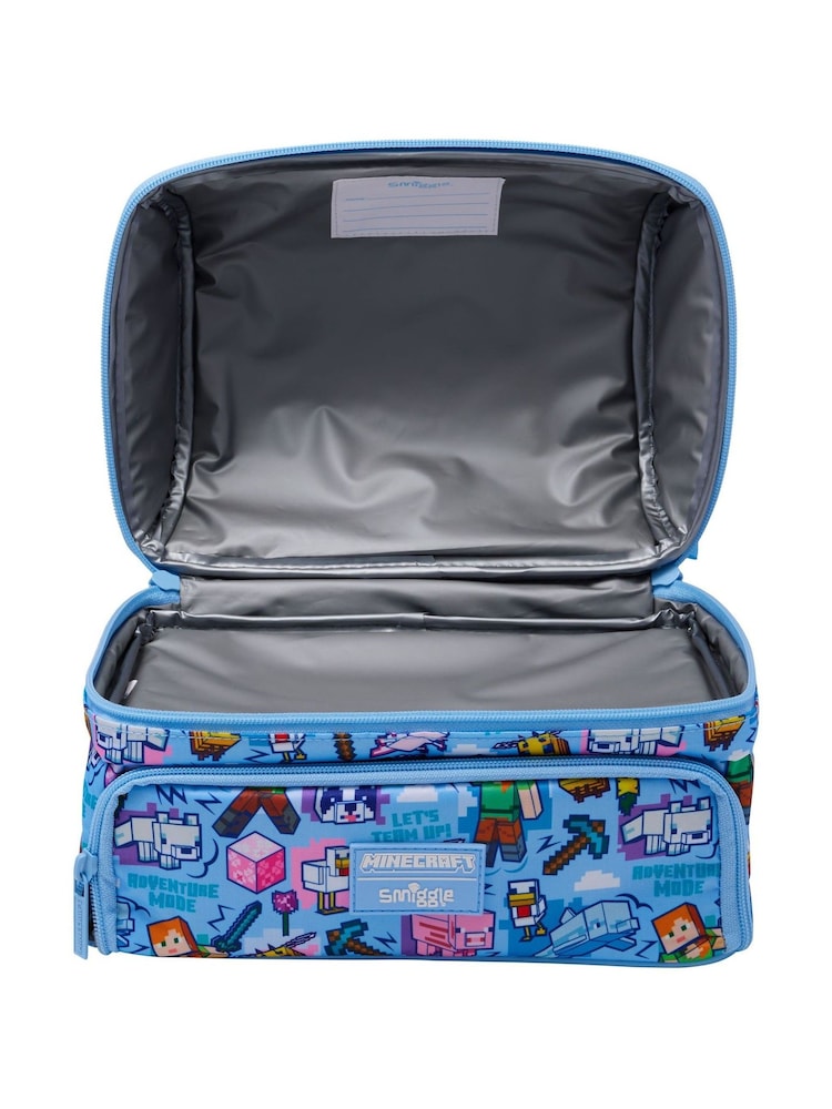 Smiggle Blue Minecraft Dual Compartment Lunch Bag with Strap - Image 4 of 4 Smiggle Blue Minecraft Dual Compartment Lunch Bag with Strap - Image 4 of 4