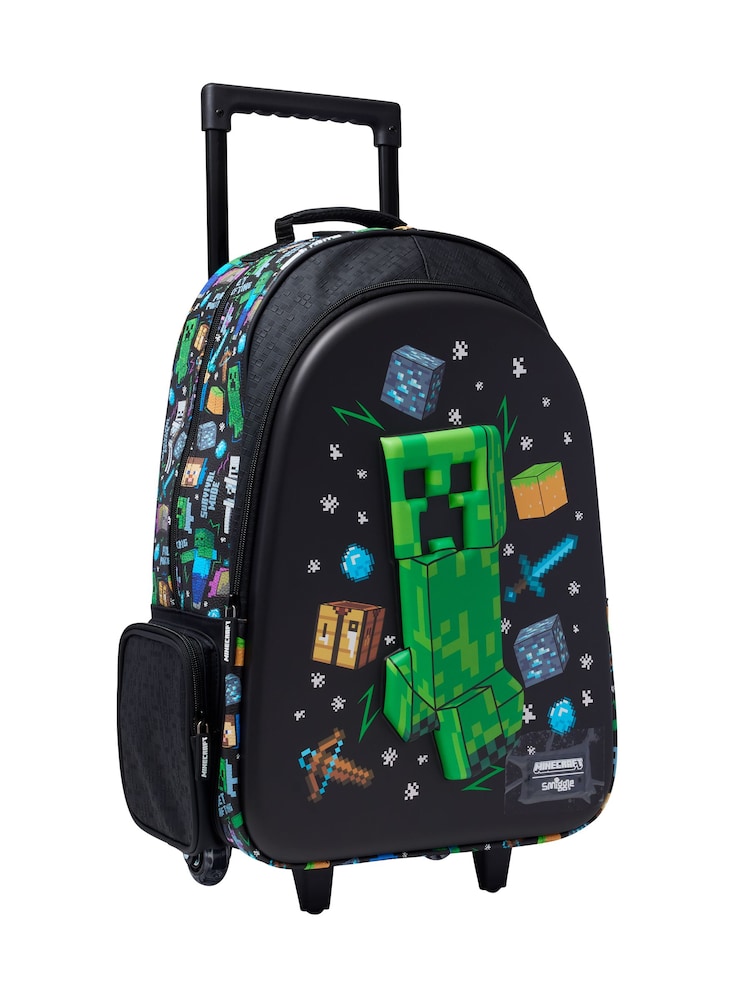 Smiggle Black Minecraft Trolley Backpack With Light Up Wheels - Image 2 of 3 Smiggle Black Minecraft Trolley Backpack With Light Up Wheels - Image 2 of 3