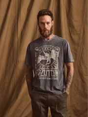 Grey Acid Wash Led Zeppelin Regular Fit 100% Cotton Band Graphic T-Shirt - Image 1 of 5
