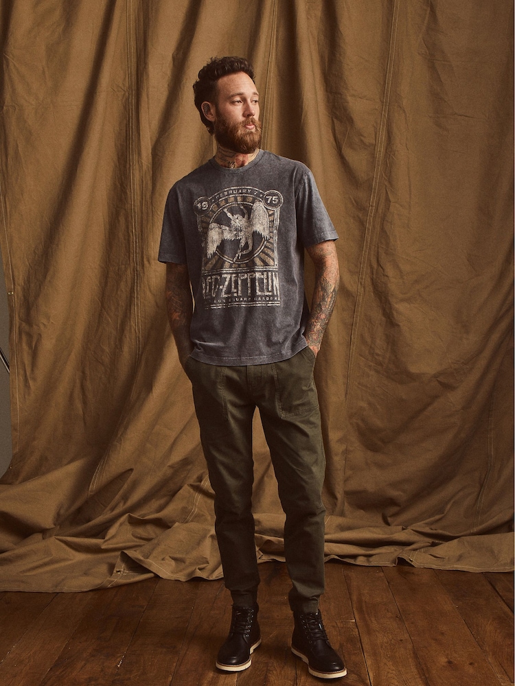Grey Acid Wash Led Zeppelin Regular Fit 100% Cotton Band Graphic T-Shirt - Image 2 of 5