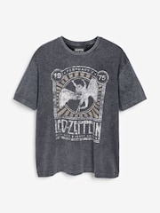 Grey Acid Wash Led Zeppelin Regular Fit 100% Cotton Band Graphic T-Shirt - Image 5 of 5