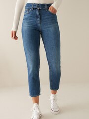 Dunkelblau/Gürtel - Mom-Jeans - Bild 1 von 3