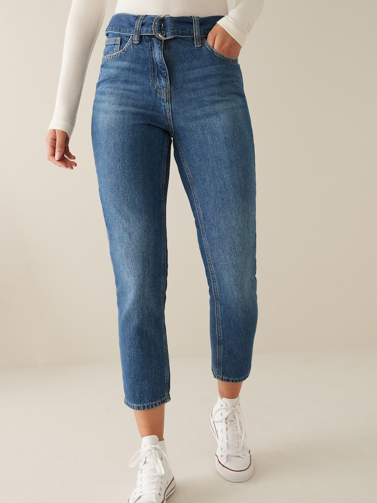 Dunkelblau/Gürtel - Mom-Jeans - Bild 1 von 3