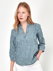 M&Co Blue Embroidered Denim Top - Image 1 of 4