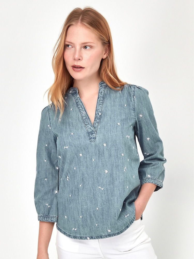 M&Co Blue Embroidered Denim Top - Image 1 of 4