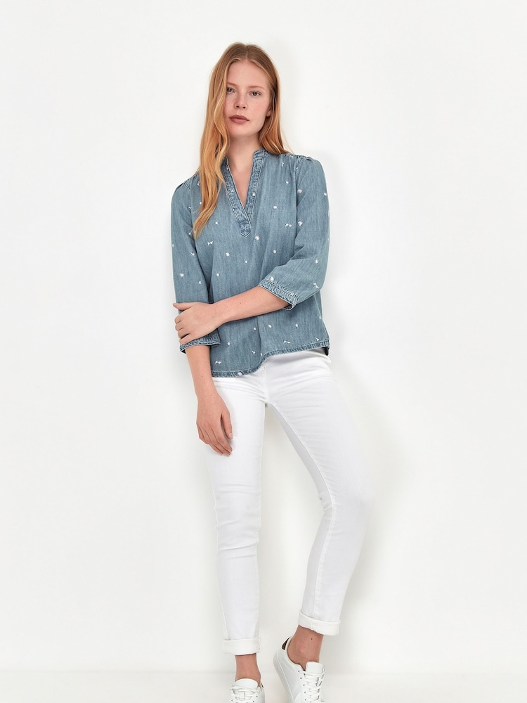 M&Co Blue Embroidered Denim Top - Image 2 of 4