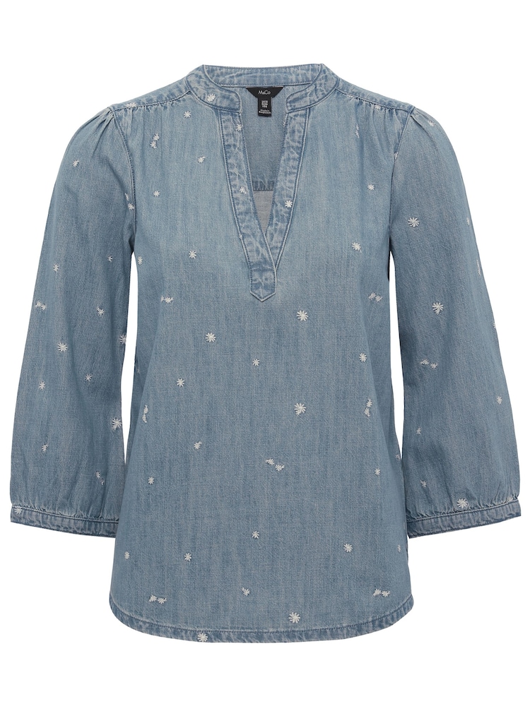 M&Co Blue Embroidered Denim Top - Image 4 of 4 M&Co Blue Embroidered Denim Top - Image 4 of 4