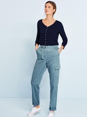 Petrolblau - Twill-Cargohose mit Gürtel - Bild 2 von 4