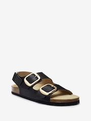 Black Back Strap Leather Footbed Sandals - Image 4 of 6