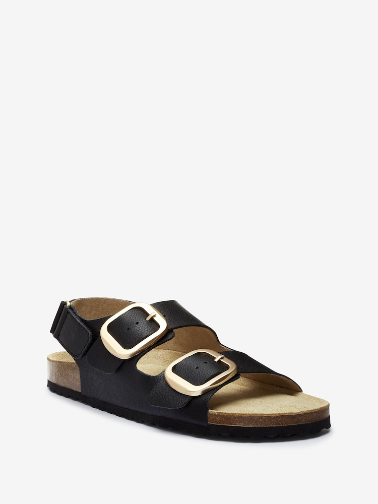 Black Back Strap Leather Footbed Sandals - Image 4 of 6
