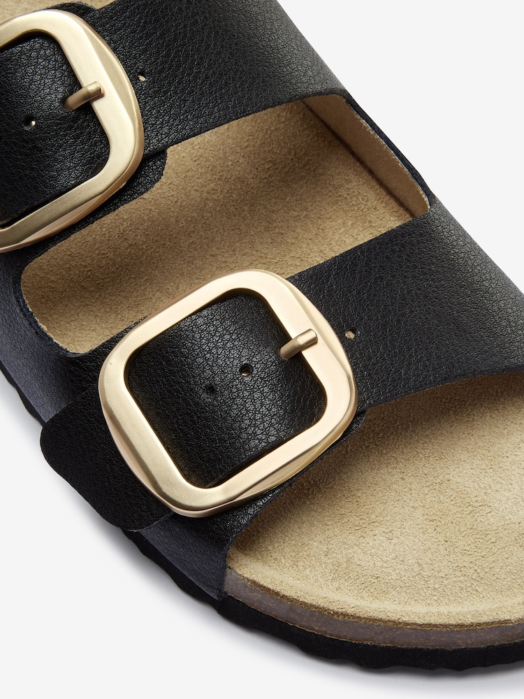 Black Back Strap Leather Footbed Sandals - Image 6 of 6