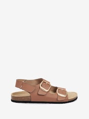 Tan Brown Back Strap Leather Footbed Sandals - Image 1 of 4