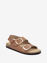 Tan Brown Back Strap Leather Footbed Sandals - Image 2 of 4