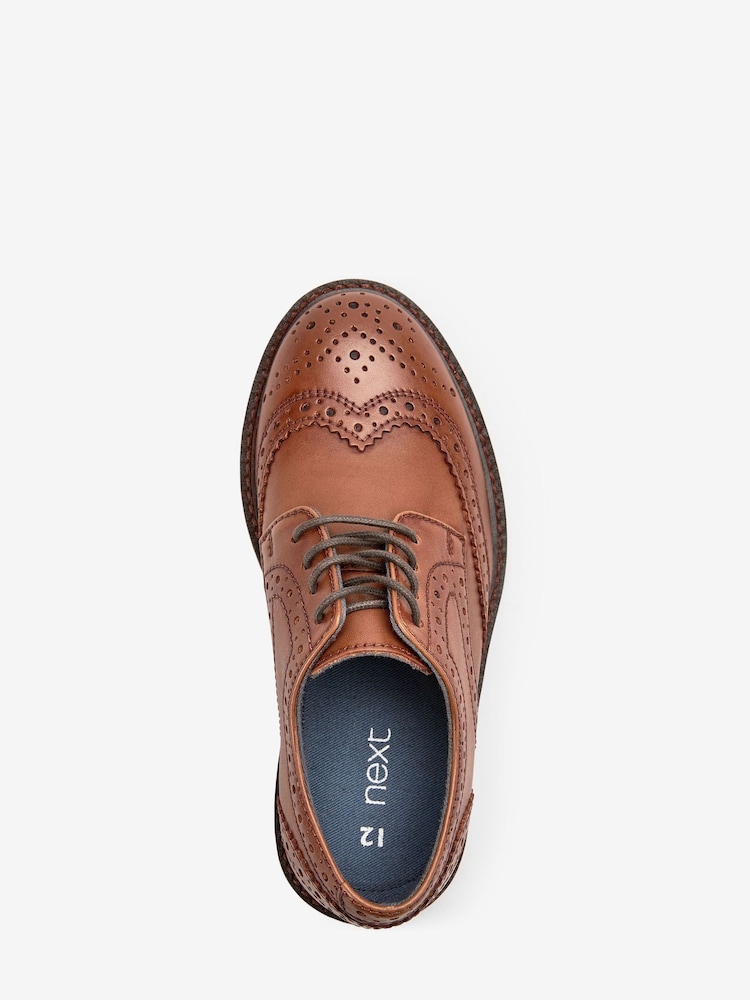 Tan Brown Wide Fit (G) Leather Laceup Brogue Shoes - Image 3 of 4