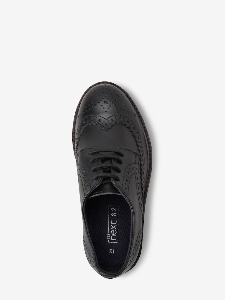 Black Wide Fit (G) Leather Laceup Brogue Shoes - Image 3 of 4