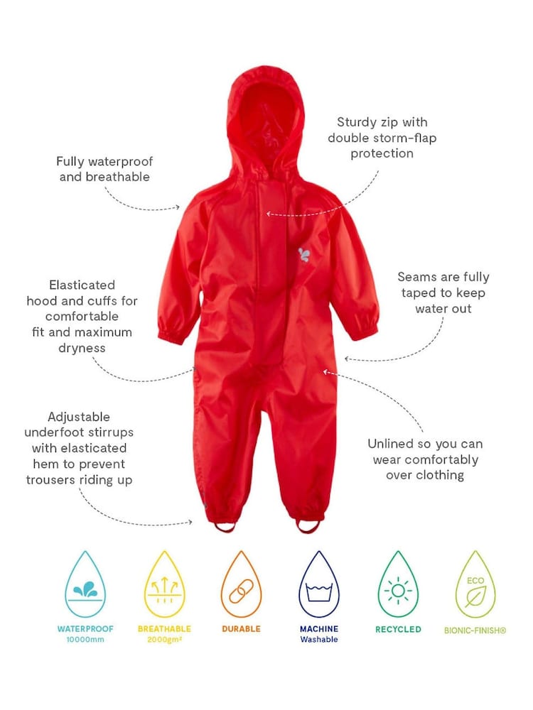 Muddy Puddles Red Originals Waterproof All-In-One Puddlesuit - Image 4 of 4