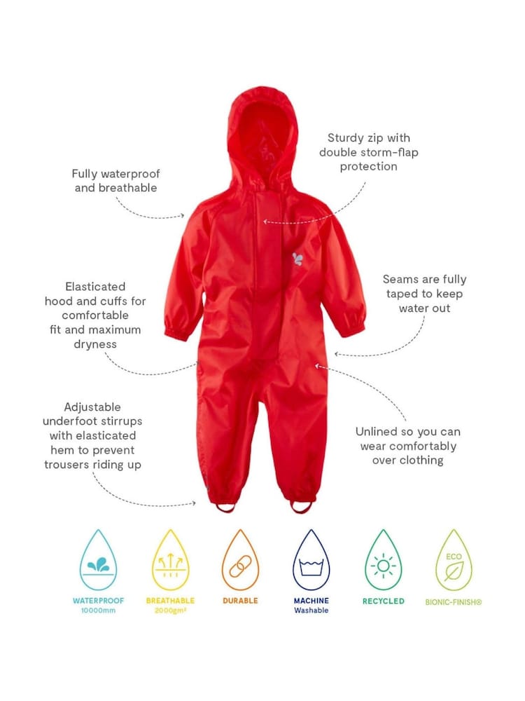 Muddy Puddles Red Originals Waterproof All-In-One Puddlesuit - Image 5 of 5 Muddy Puddles Red Originals Waterproof All-In-One Puddlesuit - Image 5 of 5