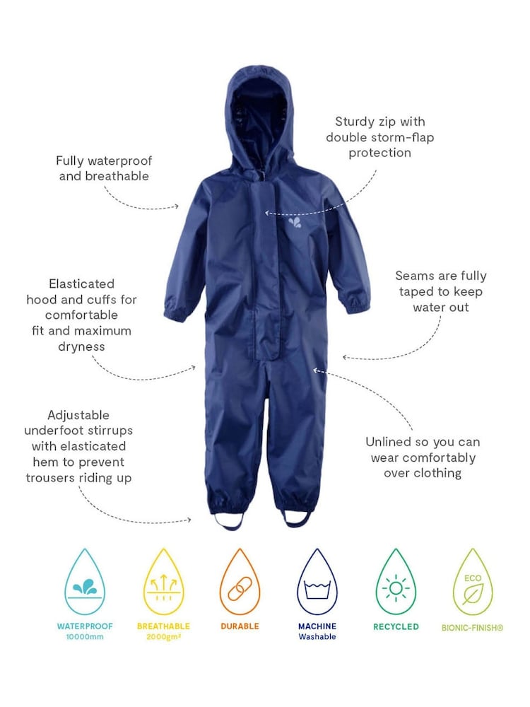 Muddy Puddles Navy Blue Originals Waterproof All-In-One Puddlesuit - Image 3 of 3