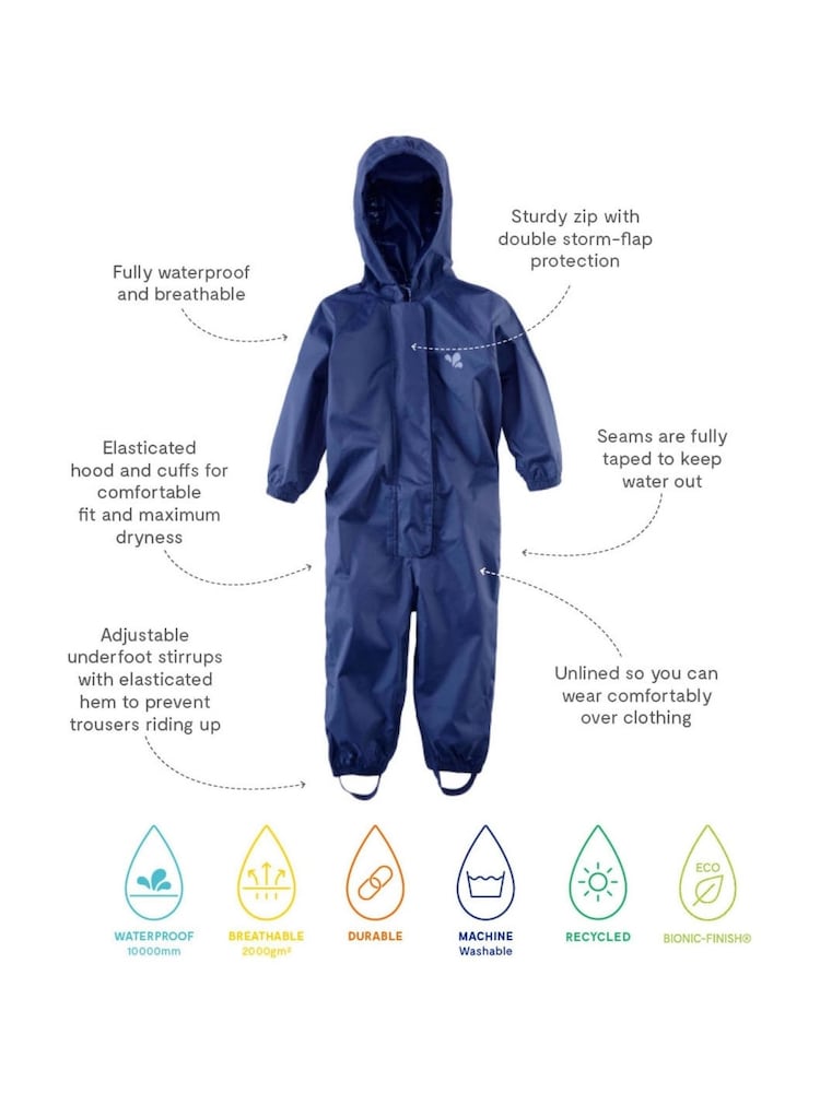 Muddy Puddles Navy Blue Originals Waterproof All-In-One Puddlesuit - Image 4 of 4