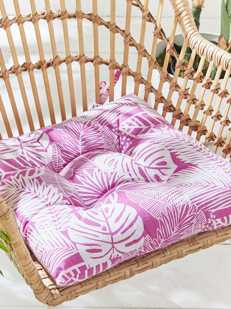 Catherine Lansfield Set of 2 Pink Tropical Palm Outdoor/Indoor Water Resistant Seat Pads - Image 1 of 5