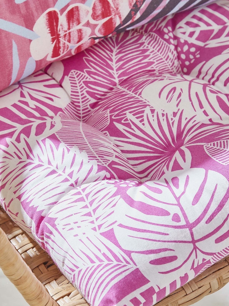 Catherine Lansfield Set of 2 Pink Tropical Palm Outdoor/Indoor Water Resistant Seat Pads - Image 2 of 5