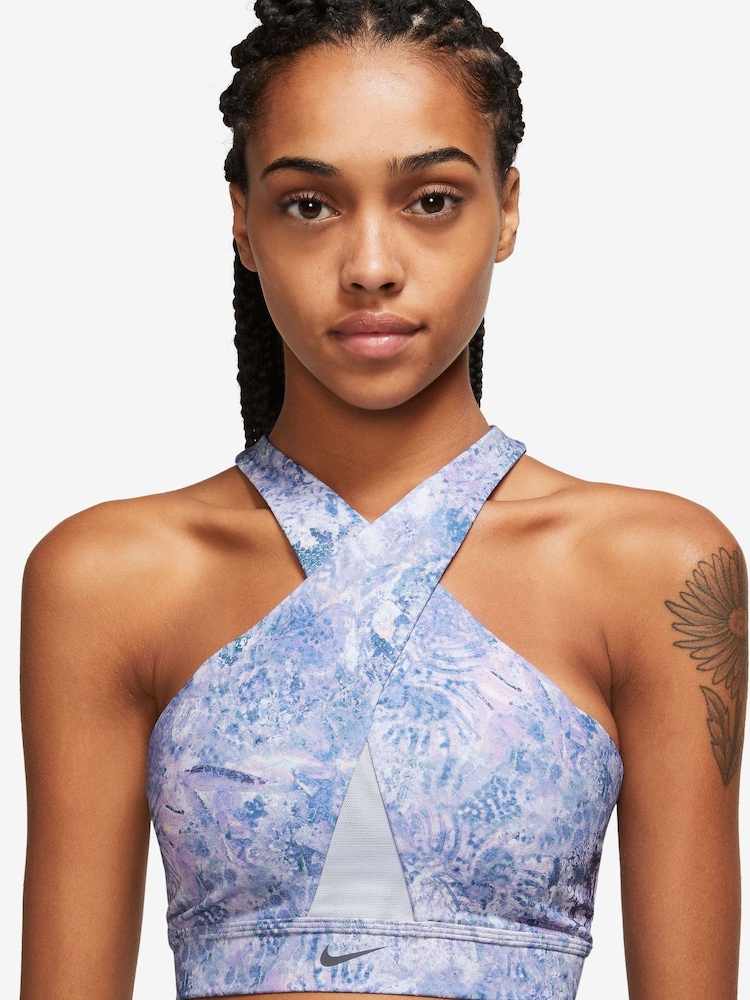 Nike Purple Dri-FIT Swoosh Medium-Support All-Over-Print Wrap Bra - Image 1 of 3