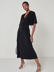 Black Volume Sleeve Midi Dress - Image 1 of 5