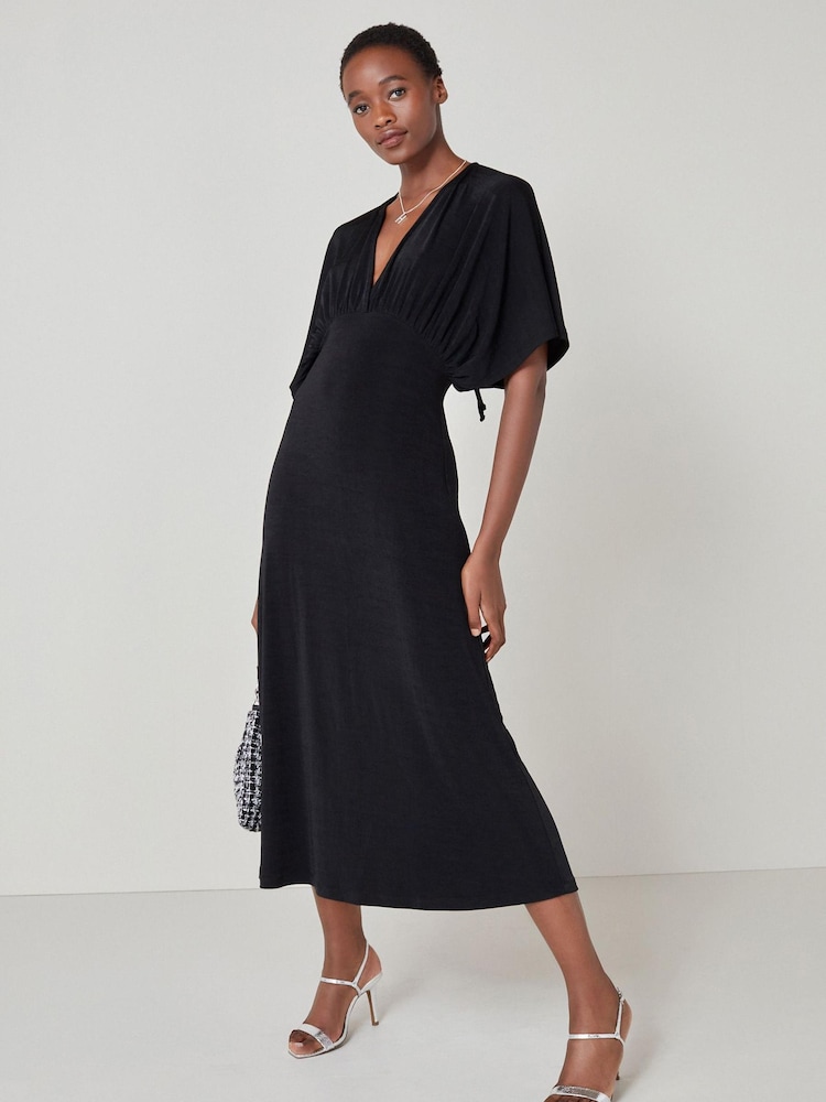 Black Volume Sleeve Midi Dress - Image 1 of 5