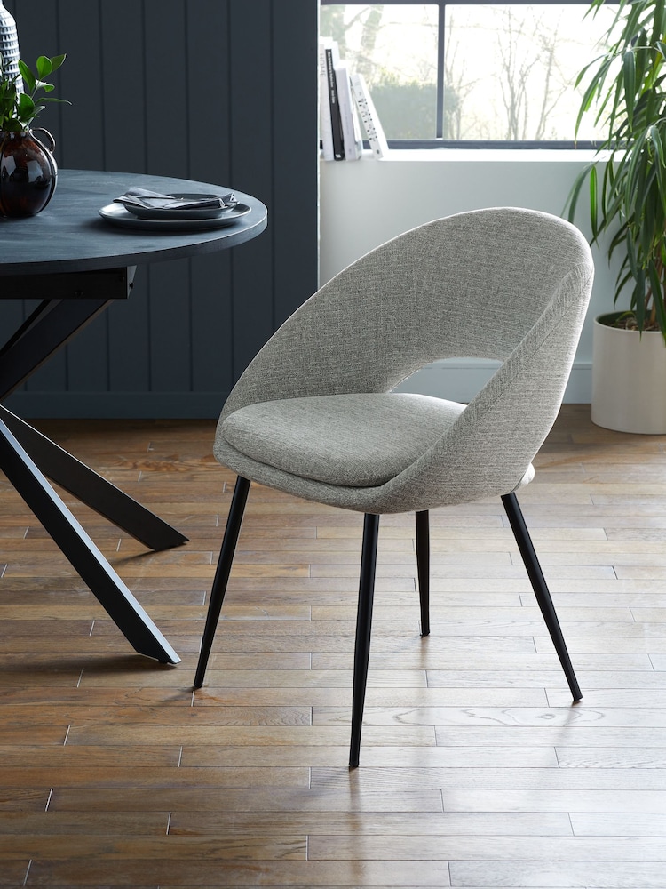 Set of 2 Tweedy Plain Mid Grey Hewitt Upholstered Black Leg Dining Chairs - Image 1 of 8