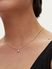 Oliver Bonas White Round Onyx Drop Alula Gold Plated Necklace - Image 5 of 6