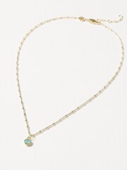Oliver Bonas Blue Alula Round Chalcedony Drop Gold Plated Pendant Necklace - Image 1 of 6