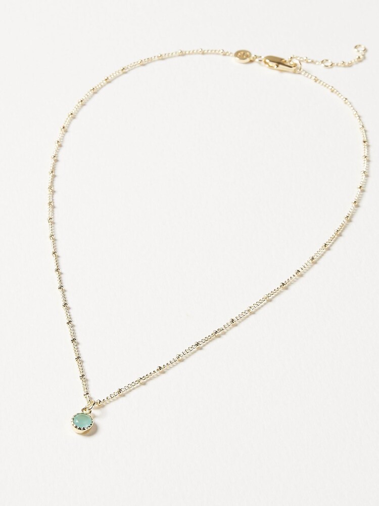 Oliver Bonas Blue Alula Round Chalcedony Drop Gold Plated Pendant Necklace - Image 1 of 6