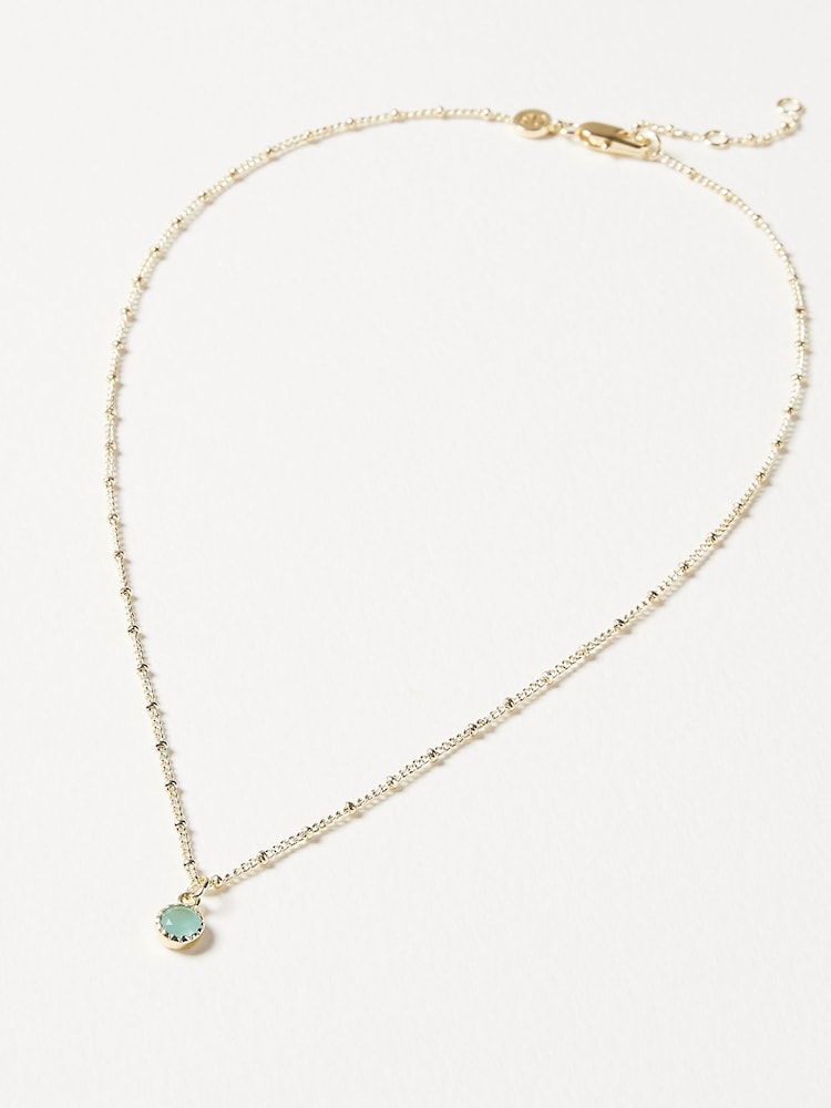 Oliver Bonas Blue Alula Round Chalcedony Drop Gold Plated Pendant Necklace - Image 1 of 6 Oliver Bonas Blue Alula Round Chalcedony Drop Gold Plated Pendant Necklace - Image 1 of 6