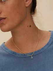 Oliver Bonas Blue Alula Round Chalcedony Drop Gold Plated Pendant Necklace - Image 2 of 6