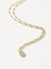 Oliver Bonas Blue Alula Round Chalcedony Drop Gold Plated Pendant Necklace - Image 4 of 6
