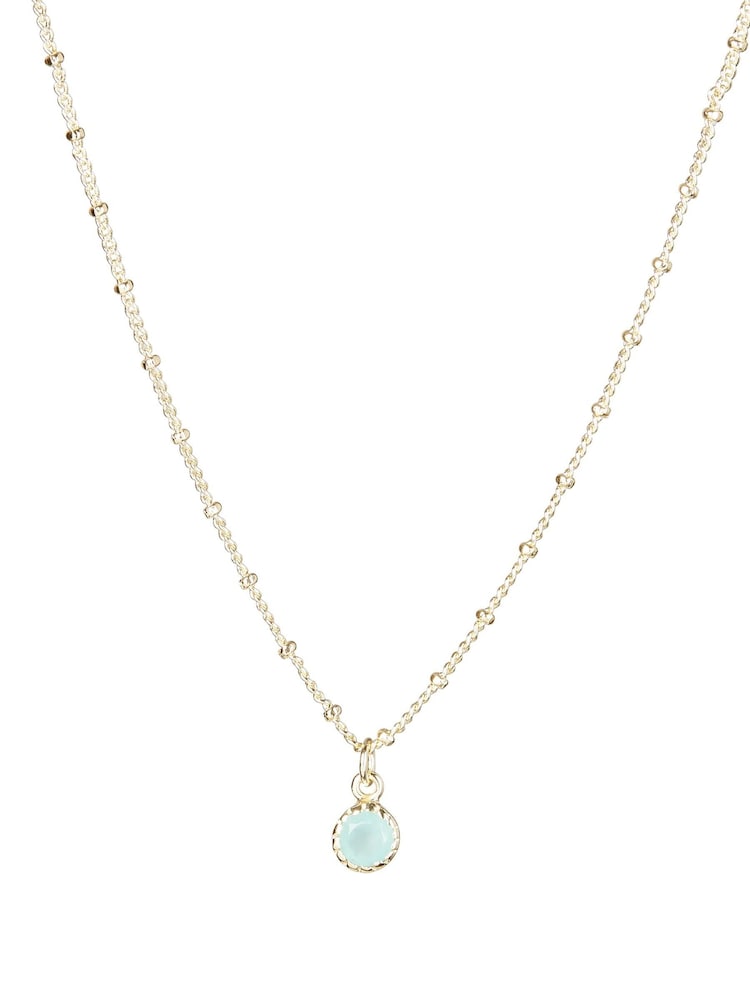 Oliver Bonas Blue Alula Round Chalcedony Drop Gold Plated Pendant Necklace - Image 6 of 6