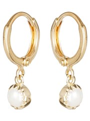 Oliver Bonas White Round Pearl Drop Alula Gold Plated Huggie Earrings - Image 1 of 5