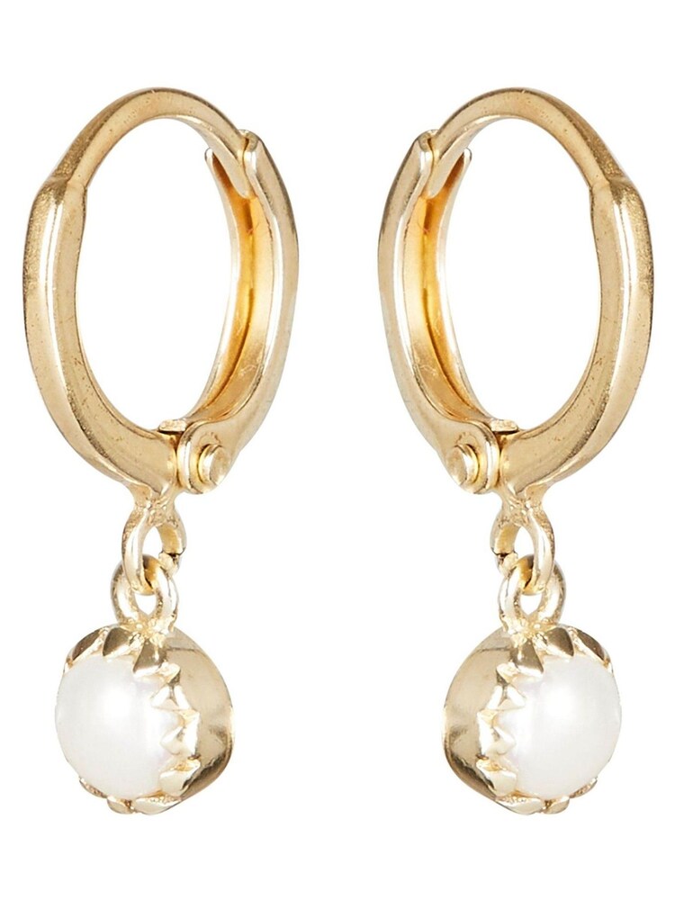 Oliver Bonas White Round Pearl Drop Alula Gold Plated Huggie Earrings - Image 1 of 5 Oliver Bonas White Round Pearl Drop Alula Gold Plated Huggie Earrings - Image 1 of 5