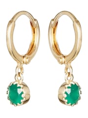 Oliver Bonas Green Alula Round Onyx Drop Gold Plated Huggie Earrings - Image 1 of 5