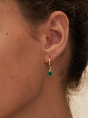 Oliver Bonas Green Alula Round Onyx Drop Gold Plated Huggie Earrings - Image 4 of 5