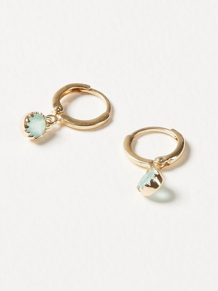 Oliver Bonas Blue Alula Round Chalcedony Drop Gold Plated Huggie Earrings - Image 2 of 5 Oliver Bonas Blue Alula Round Chalcedony Drop Gold Plated Huggie Earrings - Image 2 of 5