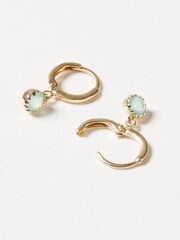 Oliver Bonas Blue Alula Round Chalcedony Drop Gold Plated Huggie Earrings - Image 3 of 5