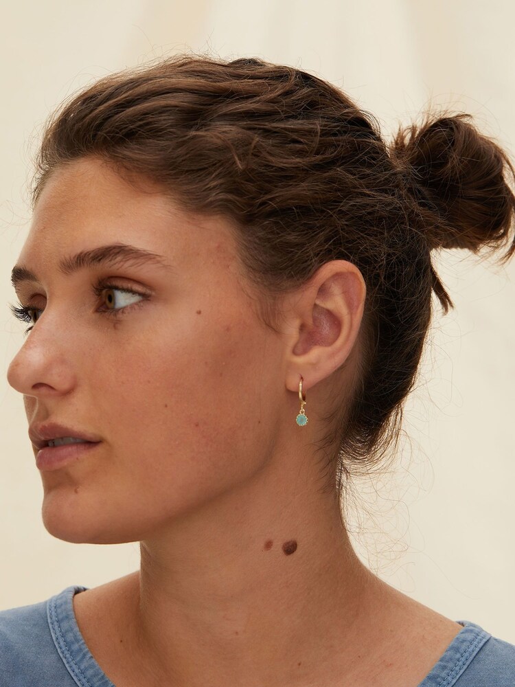 Oliver Bonas Blue Alula Round Chalcedony Drop Gold Plated Huggie Earrings - Image 5 of 5 Oliver Bonas Blue Alula Round Chalcedony Drop Gold Plated Huggie Earrings - Image 5 of 5