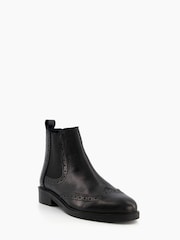 Dune London Black Quest Brogue Detail Chelsea Boots - Image 2 of 5