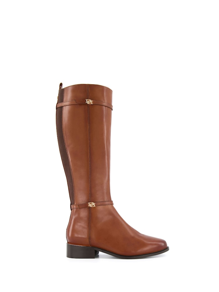 Dune London Brown Tap Buckle Trim High Boots - Image 1 of 5