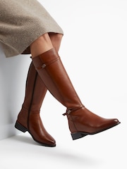 Dune London Brown Tap Buckle Trim High Boots - Image 2 of 5
