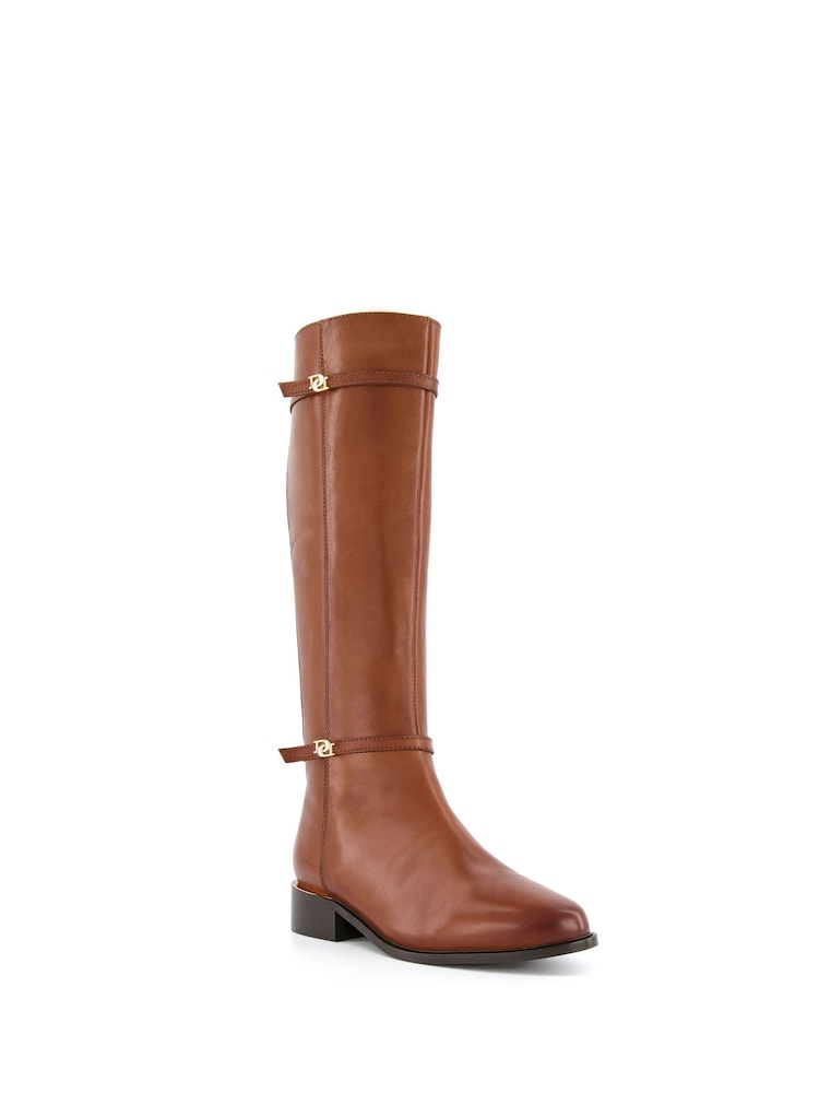 Dune London Brown Tap Buckle Trim High Boots - Image 3 of 5